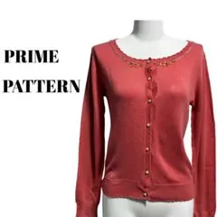 【PRIME PATTERN】ビジュー ニット カーディガン サーモンピンクのサムネイル