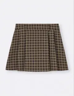GU サイドプリーツチェックスカート ブラウン