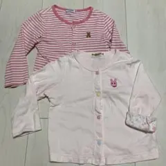 ミキハウス ホットビスケッツ　カーディガン 90サイズ ピンクストライプ