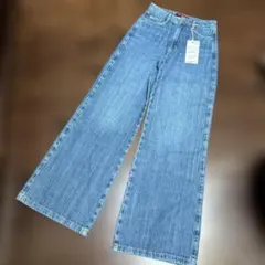 新品　ZARA ワイドレッグデニム 34 ブルー