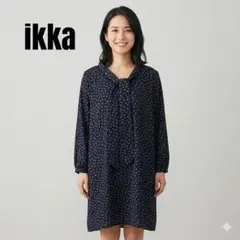 ikka ネイビー ドット柄 五分袖ワンピース　チュニック