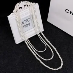 フォーマル パール風 ネックレス ロング レイヤード 冠婚葬祭