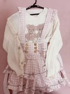 LIZLISA リズリサ はしごリボンギンガムティアードスカパン くまニット