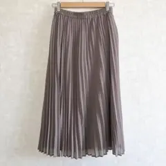プリーツスカート ロング丈 グレージュ ウエストゴム