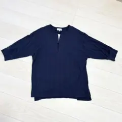 激安！レディース　重ね着　カットソー　長袖　Tシャツ　ネイビー　無地　オフィス
