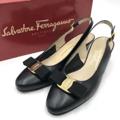 極美品 フェラガモ ヴァラリボン サンダル レザー ブラック 7C 24.5cm