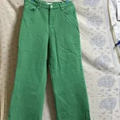 値下げ ZARA グリーン ワイドデニムパンツ