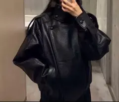 ブラックレザージャケットZARA風