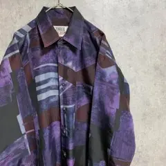 90S vintage 長袖　柄シャツ　シルク　メンズ　古着　個性派　B3