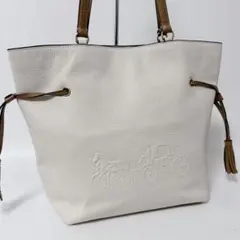 COACH コーチ アンディトートバッグ レザーベージュ アイボリー 馬車 