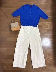 トゥモローランド⭐︎透け感ナシ/ホワイト ワイドパンツ クロップド丈