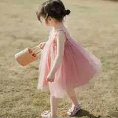 90ワンピース　ベビードレス　花びら　キッズドレス　チュール　ピンク　フリル