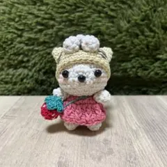 ハンドメイド ねこちゃん帽子を被ったくまさん あみぐるみ