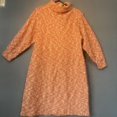 オレンジ系 タートルネック 七分袖 ワンピース ハンドメイド