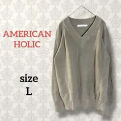 アメリカンホリック【L】Vネックラグランプルオーバーリブニット ゆったりセーター