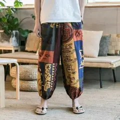エスニック サルエルパンツ アラジンパンツ ワイドパンツ ユニセックス総柄のサムネイル