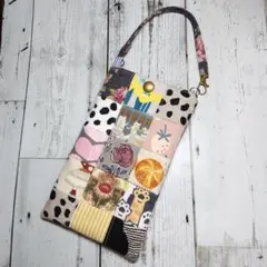 パッチワーク 持ち手付き スマホポーチ メガネケース