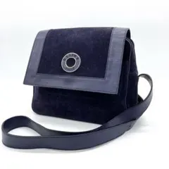 【CELINE】ショルダーバッグ　サークルロゴ　スエード　レザー　パープル