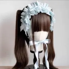 ヘッドドレス 水色 リボン フリル ロリータ クラロリ コスプレ 頭もの