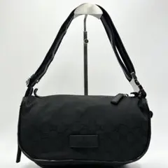 グッチ　ボディバッグ ウエストポーチ GG柄 ブラック　黒　ナイロン　レザー