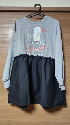 LOGOS　タグ付き新品未使用品　ロゴプリントチュニック　ドッキング　グレー