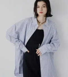SENSE OF PLACE 青白ストライプ オーバーサイズシャツ