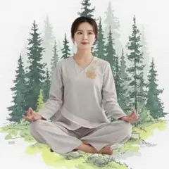 セットアップ グレー 上下セット ヨガウェア チャイナ風 ルームウェア ゆったり