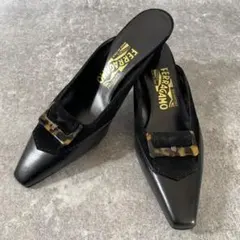 美品　サルヴァトーレフェラガモ　サンダル　ミュール　べっこう　レザー　23.5