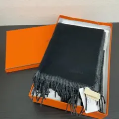 【美品】HERMES エルメス マフラー フリンジ カシミヤ100 ブラックのサムネイル