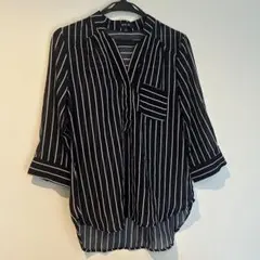 薄手ストライプシャツ　ネイビー　ホワイト