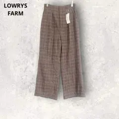 【美品】ローリーズファーム　ブラウン系チェック柄　ワイドパンツ　M ウール混