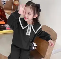 キッズ　セットアップ　春　120 女の子　黒　トレーナー　フレアパンツ　上下