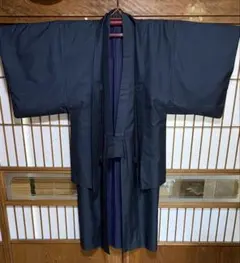 男着物 大島紬アンサンブル　正絹大島紬 藍の亀甲絣 吉祥柄の正絹羽裏地　A51