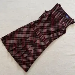 バーバリーブルーレーベル　タックフレアワンピース　ノバチェック　ホースロゴ　赤系