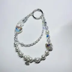 ハンドメイド パールクリスタル携帯ストラップ