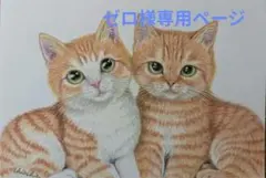 色鉛筆画　name:ちくわ(左)といなり(右)　ハガキサイズ　猫　原画