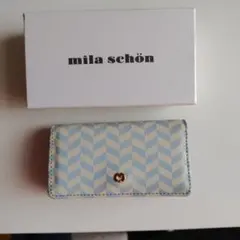 【美品】mila schon 牛革キーケース ライトブルー ヘリンボーン柄のサムネイル