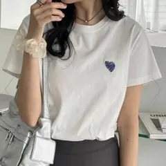 綿100％アソート1ポイント刺繍Tシャツ ハート 白 ホワイト ジーラ LLのサムネイル