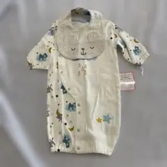 新品50-70動物柄ロンパース スタイ付き