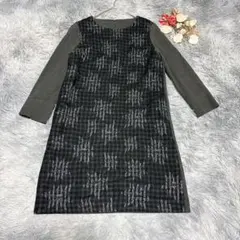 COMME CA コムサ（M）長袖 ワンピース ひざ丈 花柄 ウール混 日本製