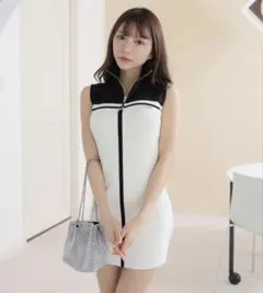 ハーフZIPバイカラーラインワンピース　リップサービス