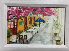 水彩画 街角のカフェ 風景画 額付き