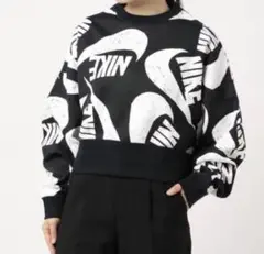 NIKE ナイキ ロゴ 総柄 スウェット トレーナー レディース M 裏起毛のサムネイル
