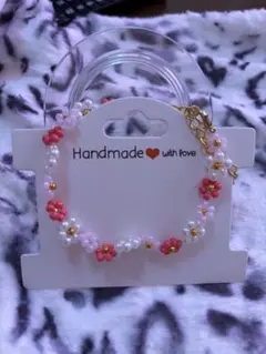 ハンドメイド 花のブレスレット ピンク