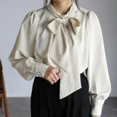 長袖ブラウス　2WAYリボンパワショルブラウス