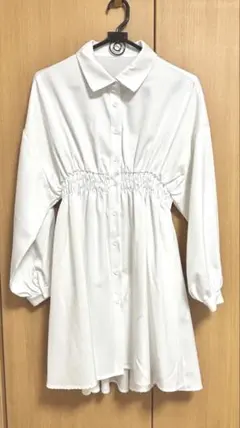 【美品】GRL ホワイトシャーリングシャツワンピース 長袖 Sサイズ