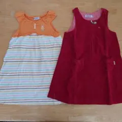ミキハウス ノースリーブワンピース 110cm 赤 ボーダー オレンジ 2点
