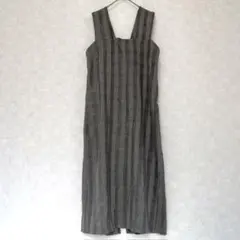 チェック柄 オールインワン ジャンスカ ロングワンピース グレー M L