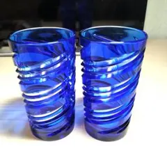 新品イタリア製ブルークリスタルカットデザインタンブラーグラスペア江戸切子薩摩切子