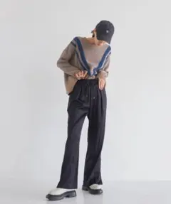 【A+TOKYO】スエードライクラインサテンパンツ M